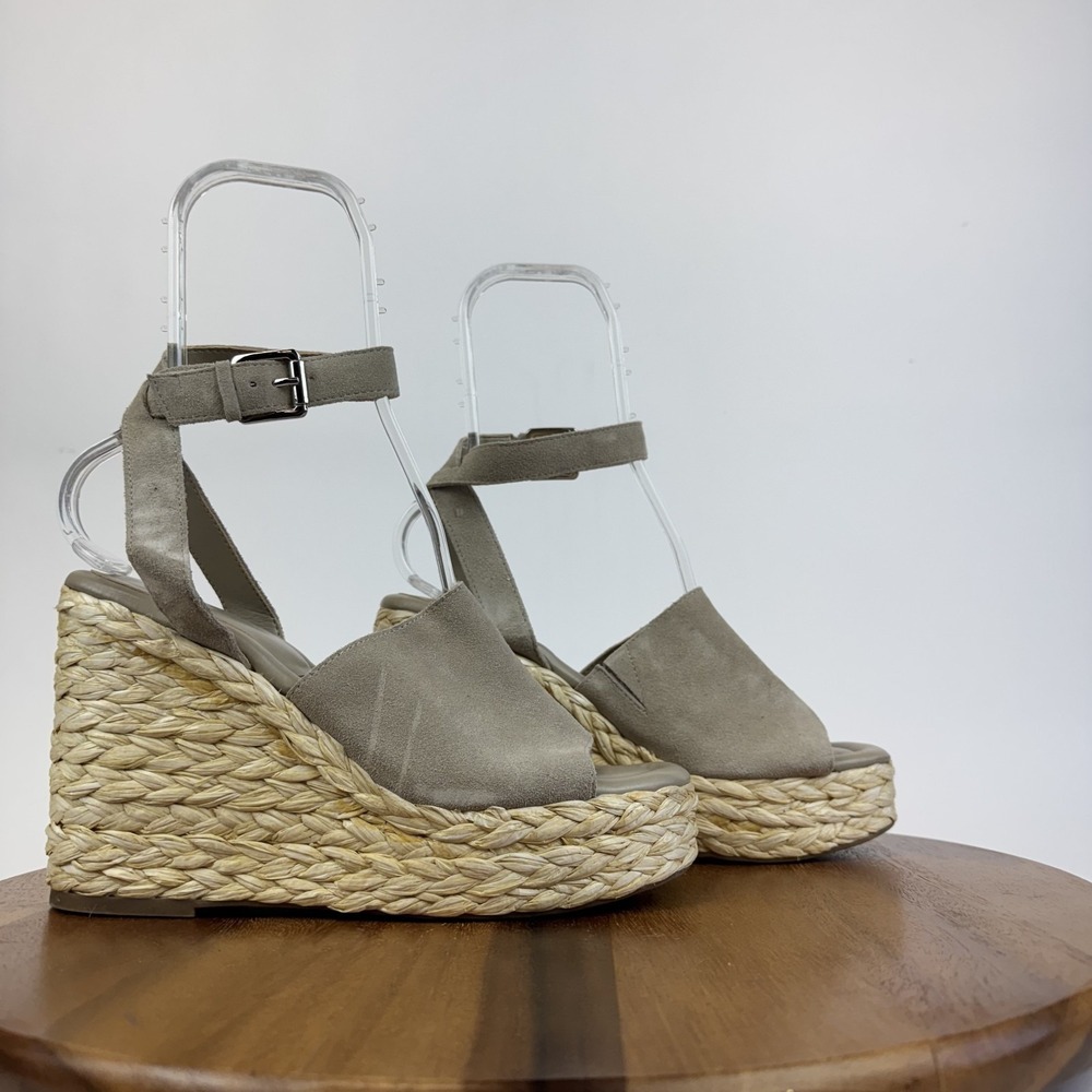 New‎ NWOB Womens Marc Fisher LTD Nelly Gray Suede Woven Wedge Sandals Size 9.5 M